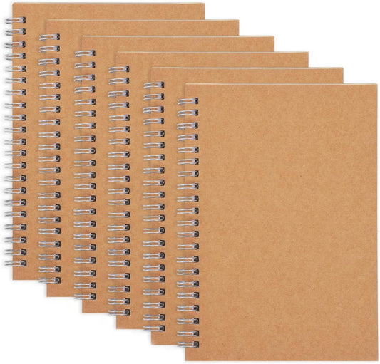 6 Pack Spiral Notebook College Ruled Notebook, 7.48 X 5.11 Inches Journal Sketchbook Soft Kraft Cover,100 Pages/ 50 Sheets for Students Office Business